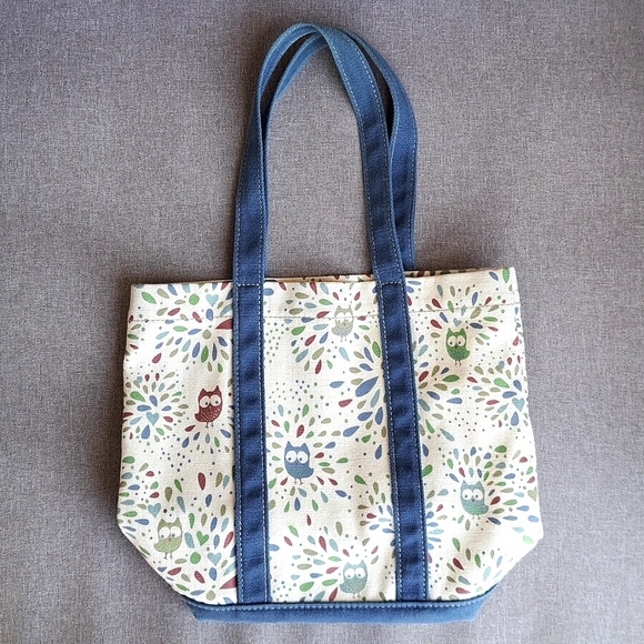 Vintage Y2k Barnes & Noble Small Child Size Tote Bag Canvas Owl Print Book Bag - Picture 8 of 11